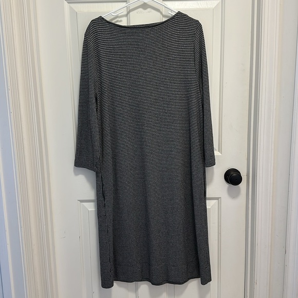 J. Jill Women's L Tall Black & White Thick Knit Knee Length Sheath Ponte Dress - Picture 2 of 6